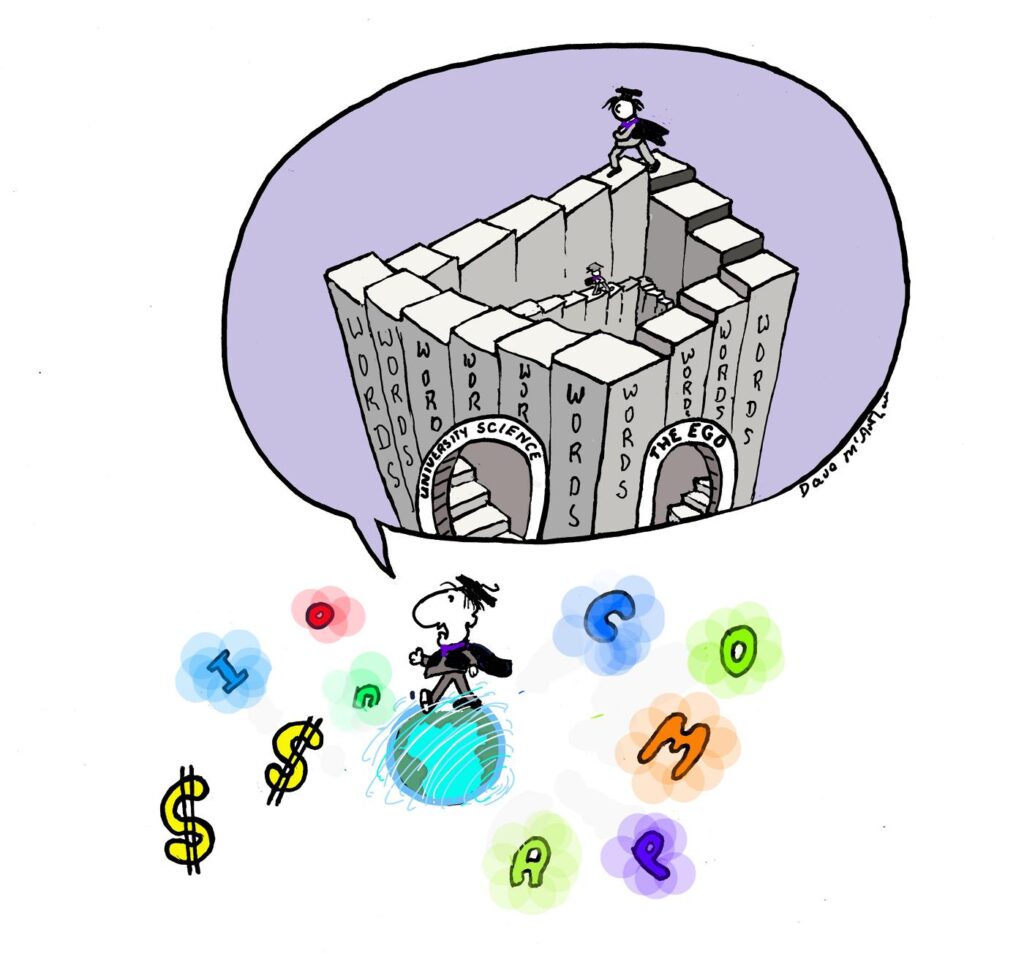 The English academic approach lacks compassion such that the ego prevails and the speaker becomes trapped in the paradox of communication.