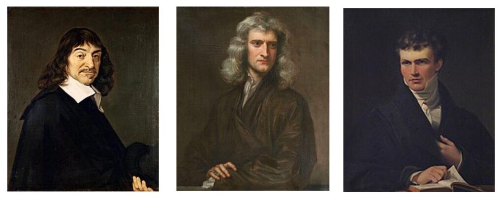 Paintings of Rene Descartes, Isaac Newton and William Whewell from profiles at Wiki
Each played a major role in the radical reformation of the English notion of “science” and the Anglo worldview in general.