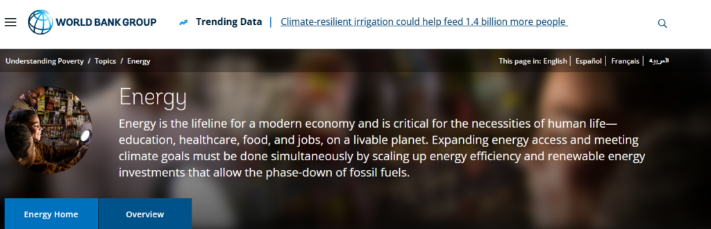 Screenshot (December 2024) of Internet search under "World Bank energy" illustrating the global merchant bankers  propagate exclusive notions of  "energy".