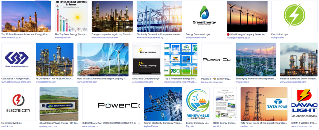 Screenshot of image search of power company illustrating how corporations have colonized the word power